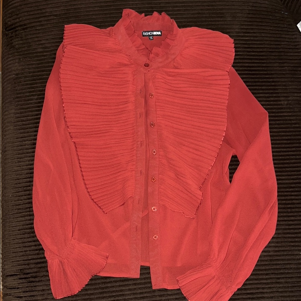 Fashionnova Red Ruffled Blouse